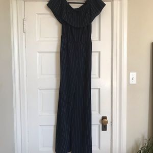 Striped off the shoulder jumpsuit